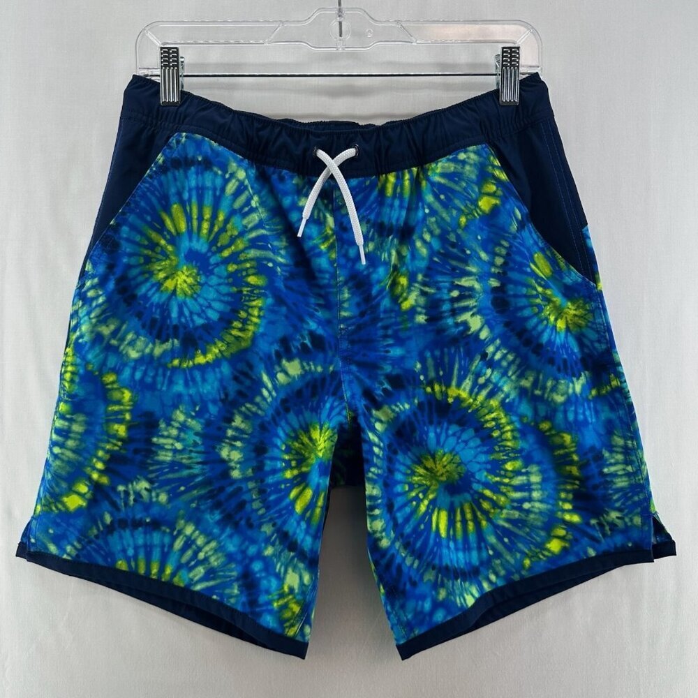 Lands' End Swim Board Shorts Boys Sz XL(14-16) Tie Dye Stretchy Lined Blue Green
